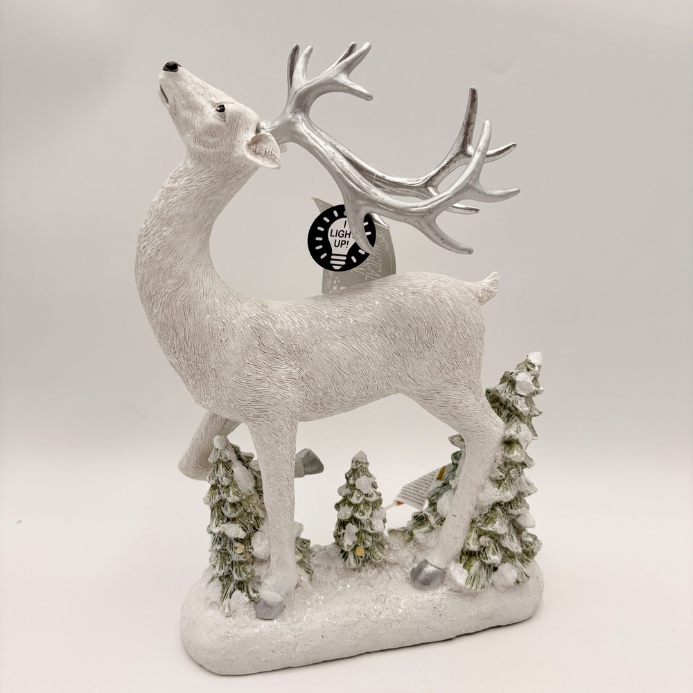 Magical Season White Light Up Reindeer Figurine Silver Antlers Christmas Holiday